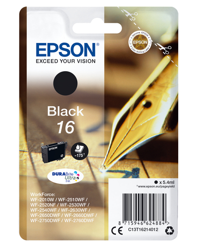 EPSON 16 Tinte schwarz Standardkapazität 5.4ml 175 Seiten 1-pack RF-AM blister
