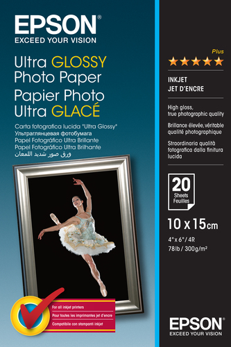 EPSON Ultra glänzend Foto Papier inkjet 300g/m2 100x150mm 20 Blatt 1er-Pack