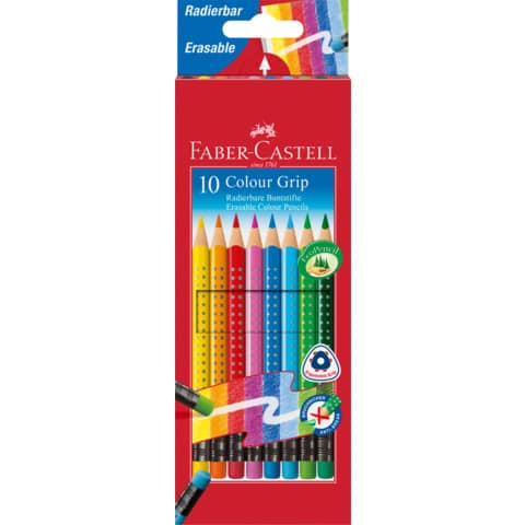 Buntstift Colour GRIP Radierbare - 10 Farben sortiert mit Radiergummi, Kartonetui