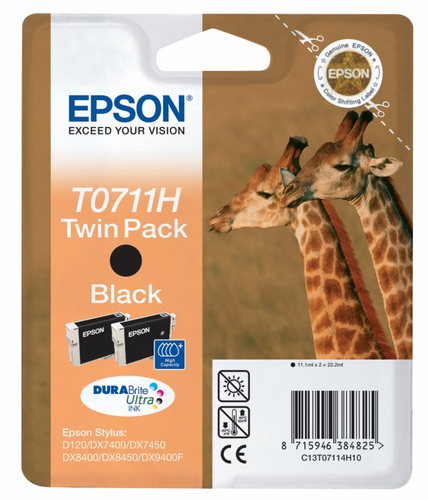 EPSON T0711 Tinte schwarz hohe Kapazität 2 x 11.1ml 2-pack blister ohne Alarm