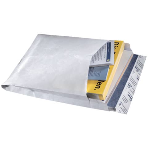 Faltentaschen aus Tyvek® B4, mit 38 mm-Falte, Spitzboden, 55 g/qm, weiß, 100 Stück