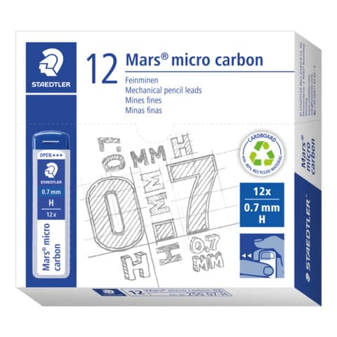 Feinmine Mars® micro carbon 250 - 0,7 mm, H, schwarz, 12 Minen