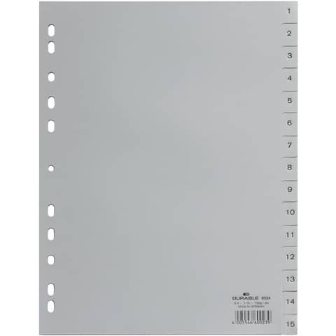 Zahlenregister - PP, 1 - 15, grau, A4, 15 Blatt