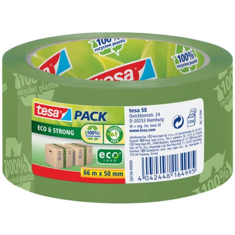 Verpackungsklebeband tesapack® Eco & Strong - PP, 66 m x 50 mm, grün