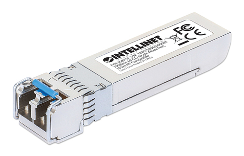 INTELLINET 10 Gigabit SFP+ Modul / Mini-GBIC Transceiver für LWL-Kabel 10GBase-LR LC Singlemode-Port 10 km HPE-kompatibel silber