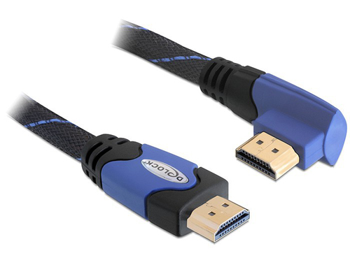 DELOCK Kabel HDMI A-A St/St gewinkelt links blau 3m
