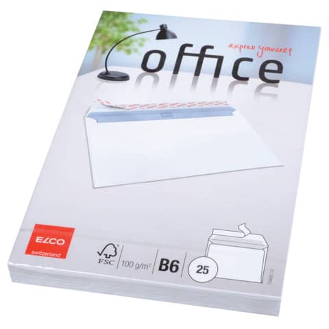 Briefumschlag Office - B6, hochweiß, haftklebend, ohne Fenster, 100 g/qm, 25 Stück